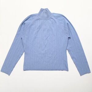 Vintage 90s August Silk Lilac Baby Blue Ribbed Knit Mockneck Turtleneck Top M